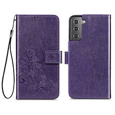 Coque Portefeuille Fleurs Livre Cuir Etui Clapet S03D pour Samsung Galaxy S21 Plus 5G Violet