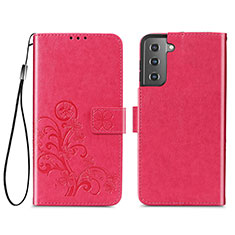 Coque Portefeuille Fleurs Livre Cuir Etui Clapet S03D pour Samsung Galaxy S24 Plus 5G Rouge