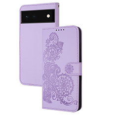 Coque Portefeuille Fleurs Livre Cuir Etui Clapet Y01X pour Google Pixel 6 5G Violet