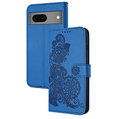 Coque Portefeuille Fleurs Livre Cuir Etui Clapet Y01X pour Google Pixel 7 5G Bleu