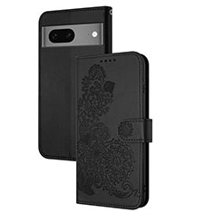 Coque Portefeuille Fleurs Livre Cuir Etui Clapet Y01X pour Google Pixel 7 5G Noir