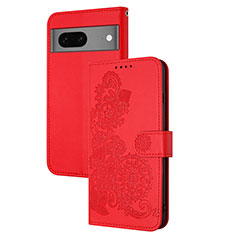 Coque Portefeuille Fleurs Livre Cuir Etui Clapet Y01X pour Google Pixel 7 5G Rouge