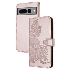 Coque Portefeuille Fleurs Livre Cuir Etui Clapet Y01X pour Google Pixel 7 Pro 5G Or Rose