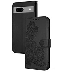 Coque Portefeuille Fleurs Livre Cuir Etui Clapet Y01X pour Google Pixel 7a 5G Noir