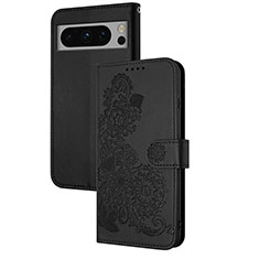 Coque Portefeuille Fleurs Livre Cuir Etui Clapet Y01X pour Google Pixel 8 5G Noir