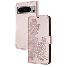 Coque Portefeuille Fleurs Livre Cuir Etui Clapet Y01X pour Google Pixel 8 5G Or Rose