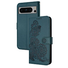 Coque Portefeuille Fleurs Livre Cuir Etui Clapet Y01X pour Google Pixel 8 5G Vert