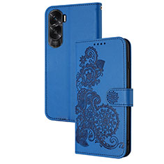 Coque Portefeuille Fleurs Livre Cuir Etui Clapet Y01X pour Huawei Honor 90 Lite 5G Bleu