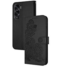 Coque Portefeuille Fleurs Livre Cuir Etui Clapet Y01X pour Huawei Honor 90 Lite 5G Noir