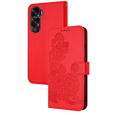 Coque Portefeuille Fleurs Livre Cuir Etui Clapet Y01X pour Huawei Honor 90 Lite 5G Rouge