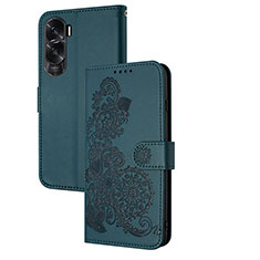 Coque Portefeuille Fleurs Livre Cuir Etui Clapet Y01X pour Huawei Honor 90 Lite 5G Vert