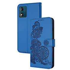 Coque Portefeuille Fleurs Livre Cuir Etui Clapet Y01X pour Motorola Moto E13 Bleu