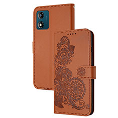 Coque Portefeuille Fleurs Livre Cuir Etui Clapet Y01X pour Motorola Moto E13 Marron