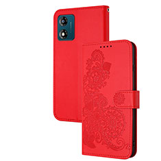 Coque Portefeuille Fleurs Livre Cuir Etui Clapet Y01X pour Motorola Moto E13 Rouge