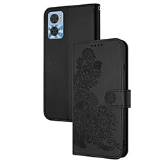 Coque Portefeuille Fleurs Livre Cuir Etui Clapet Y01X pour Motorola Moto E22 Noir