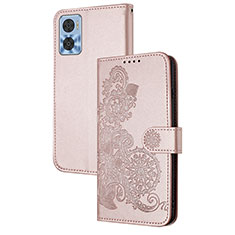 Coque Portefeuille Fleurs Livre Cuir Etui Clapet Y01X pour Motorola Moto E22 Or Rose