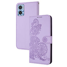 Coque Portefeuille Fleurs Livre Cuir Etui Clapet Y01X pour Motorola Moto E22 Violet