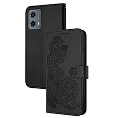 Coque Portefeuille Fleurs Livre Cuir Etui Clapet Y01X pour Motorola Moto G 5G (2023) Noir