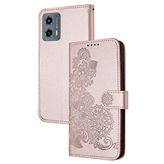 Coque Portefeuille Fleurs Livre Cuir Etui Clapet Y01X pour Motorola Moto G 5G (2023) Or Rose