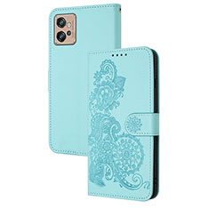 Coque Portefeuille Fleurs Livre Cuir Etui Clapet Y01X pour Motorola Moto G32 Bleu Clair