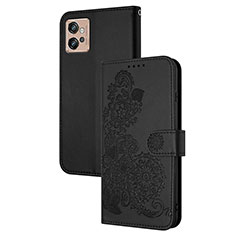 Coque Portefeuille Fleurs Livre Cuir Etui Clapet Y01X pour Motorola Moto G32 Noir