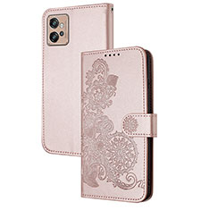 Coque Portefeuille Fleurs Livre Cuir Etui Clapet Y01X pour Motorola Moto G32 Or Rose