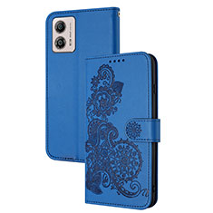 Coque Portefeuille Fleurs Livre Cuir Etui Clapet Y01X pour Motorola Moto G53 5G Bleu