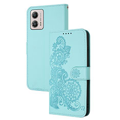 Coque Portefeuille Fleurs Livre Cuir Etui Clapet Y01X pour Motorola Moto G53 5G Bleu Clair