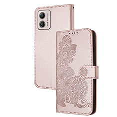 Coque Portefeuille Fleurs Livre Cuir Etui Clapet Y01X pour Motorola Moto G53 5G Or Rose