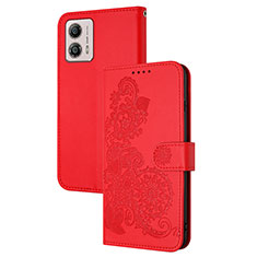 Coque Portefeuille Fleurs Livre Cuir Etui Clapet Y01X pour Motorola Moto G53 5G Rouge