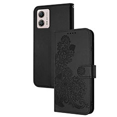 Coque Portefeuille Fleurs Livre Cuir Etui Clapet Y01X pour Motorola Moto G53j 5G Noir