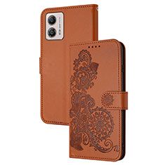 Coque Portefeuille Fleurs Livre Cuir Etui Clapet Y01X pour Motorola Moto G53y 5G Marron