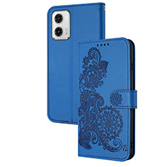 Coque Portefeuille Fleurs Livre Cuir Etui Clapet Y01X pour Motorola Moto G73 5G Bleu