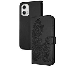 Coque Portefeuille Fleurs Livre Cuir Etui Clapet Y01X pour Motorola Moto G73 5G Noir