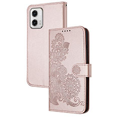 Coque Portefeuille Fleurs Livre Cuir Etui Clapet Y01X pour Motorola Moto G73 5G Or Rose