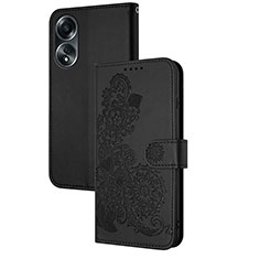 Coque Portefeuille Fleurs Livre Cuir Etui Clapet Y01X pour Oppo A18 Noir