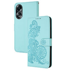 Coque Portefeuille Fleurs Livre Cuir Etui Clapet Y01X pour Oppo A38 Bleu Clair