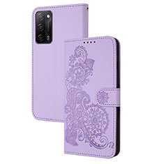 Coque Portefeuille Fleurs Livre Cuir Etui Clapet Y01X pour Oppo A55 5G Violet
