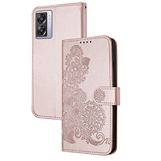 Coque Portefeuille Fleurs Livre Cuir Etui Clapet Y01X pour Oppo A57 5G Or Rose