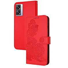 Coque Portefeuille Fleurs Livre Cuir Etui Clapet Y01X pour Oppo A57 5G Rouge