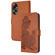 Coque Portefeuille Fleurs Livre Cuir Etui Clapet Y01X pour Oppo A58 4G Marron