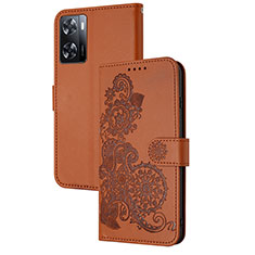 Coque Portefeuille Fleurs Livre Cuir Etui Clapet Y01X pour Oppo A77 4G Marron