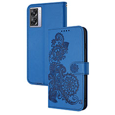 Coque Portefeuille Fleurs Livre Cuir Etui Clapet Y01X pour Oppo A77 5G Bleu