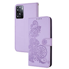 Coque Portefeuille Fleurs Livre Cuir Etui Clapet Y01X pour Oppo A77s Violet