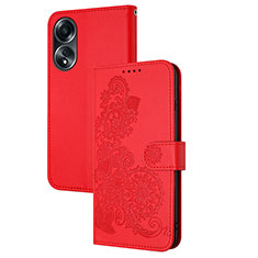 Coque Portefeuille Fleurs Livre Cuir Etui Clapet Y01X pour Oppo A78 4G Rouge