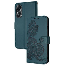 Coque Portefeuille Fleurs Livre Cuir Etui Clapet Y01X pour Oppo A78 4G Vert