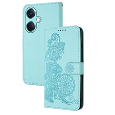 Coque Portefeuille Fleurs Livre Cuir Etui Clapet Y01X pour Oppo K11 5G Bleu Clair