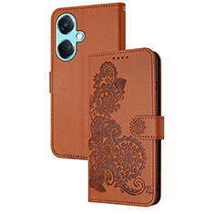 Coque Portefeuille Fleurs Livre Cuir Etui Clapet Y01X pour Oppo K11 5G Marron