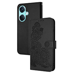 Coque Portefeuille Fleurs Livre Cuir Etui Clapet Y01X pour Oppo K11 5G Noir