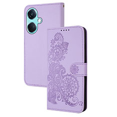 Coque Portefeuille Fleurs Livre Cuir Etui Clapet Y01X pour Oppo K11 5G Violet